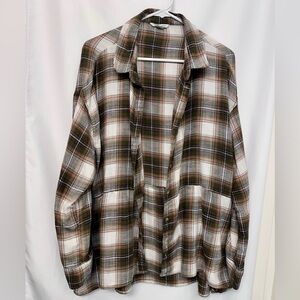 American Eagle Outfitters Plaid Button Down Shirt L Oversized Neutral Flannel